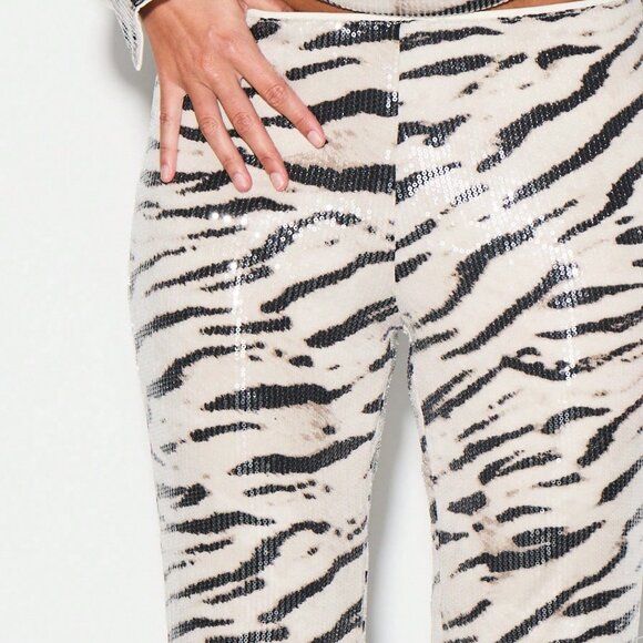 Contemporary Women's Sequin Zebra Print High Rise Flare Trousers - Picture 4 of 5